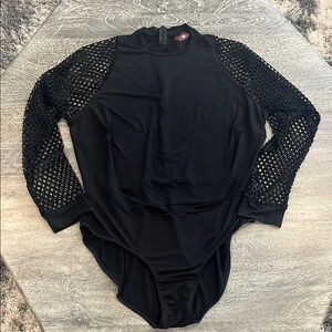 Monif C. Black Plus Size 2 Mesh Sleeve Bodysuit